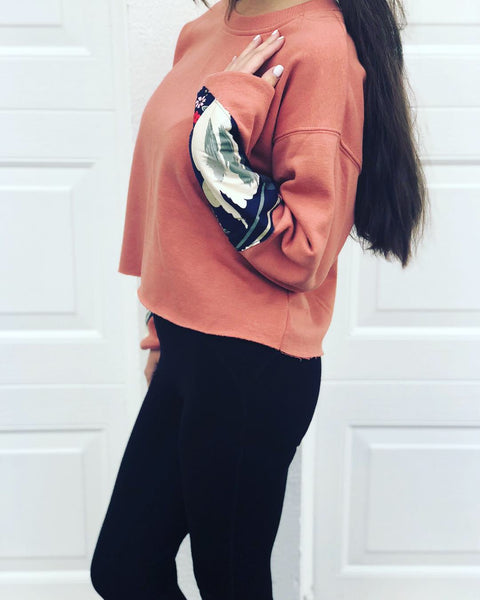 Patch Sleeves Crop Sweater