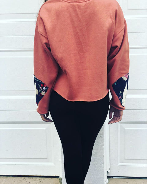 Patch Sleeves Crop Sweater