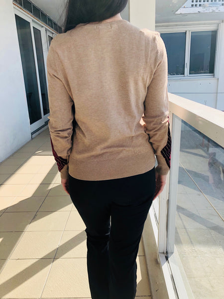 Fine-Knit/Velvet Sleeve Top